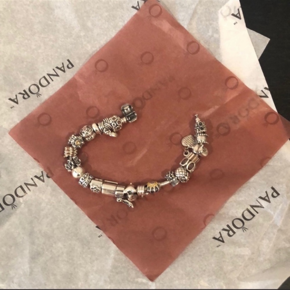 Authentic Pandora bracelet with sterling silver charms - Picture 2 of 16